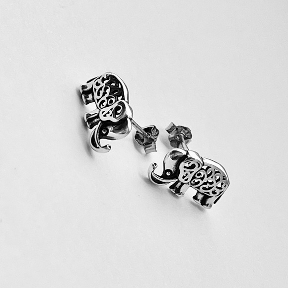 Sterling Silver Filigree Elephant Earrings, Animal Earring, Silver Stud Earring - Picture 8 of 12